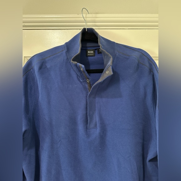 Hugo Boss men’s blue pullover sweater snap closure cotton top - Picture 3 of 12